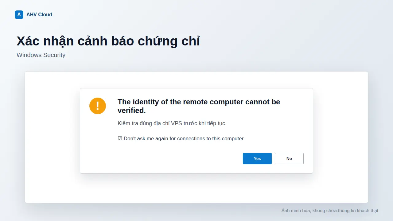 Cảnh báo chứng chỉ khi kết nối Remote Desktop lần đầu