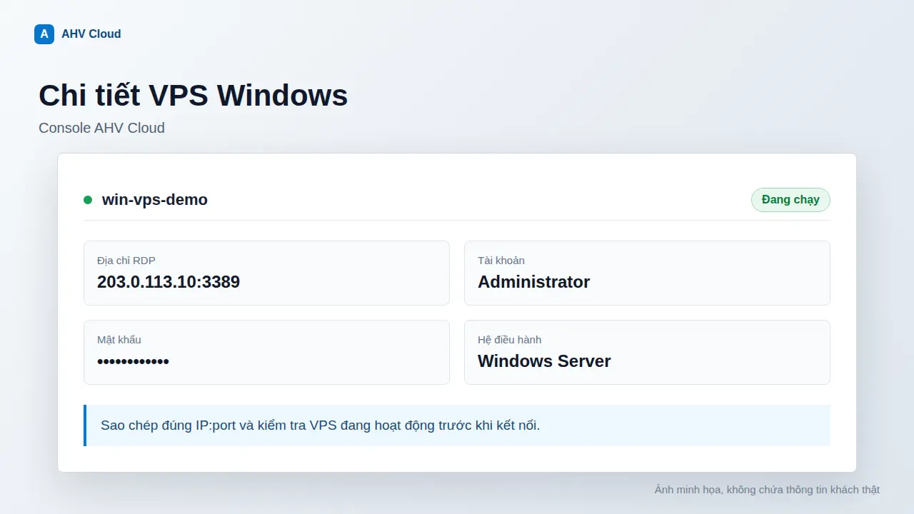 Thông tin kết nối VPS Windows trong Console
